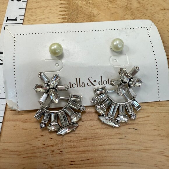 Stella & Dot Starburst Convertible Earrings With Pearl Studs & Rhinestone Jacket - Picture 8 of 8
